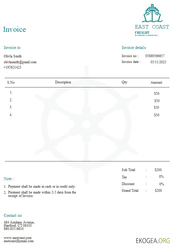Modèle de facture de livraison gratuite